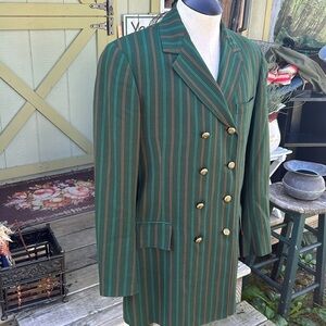 Vintage 70’s Long Forest Green w Red & Blue Pin-stripes Blazer Sports Jacket